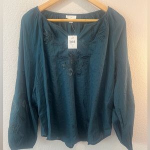 New with Tags, J. Jill Velvet Embellished Top. Size Small, color Peacock.
